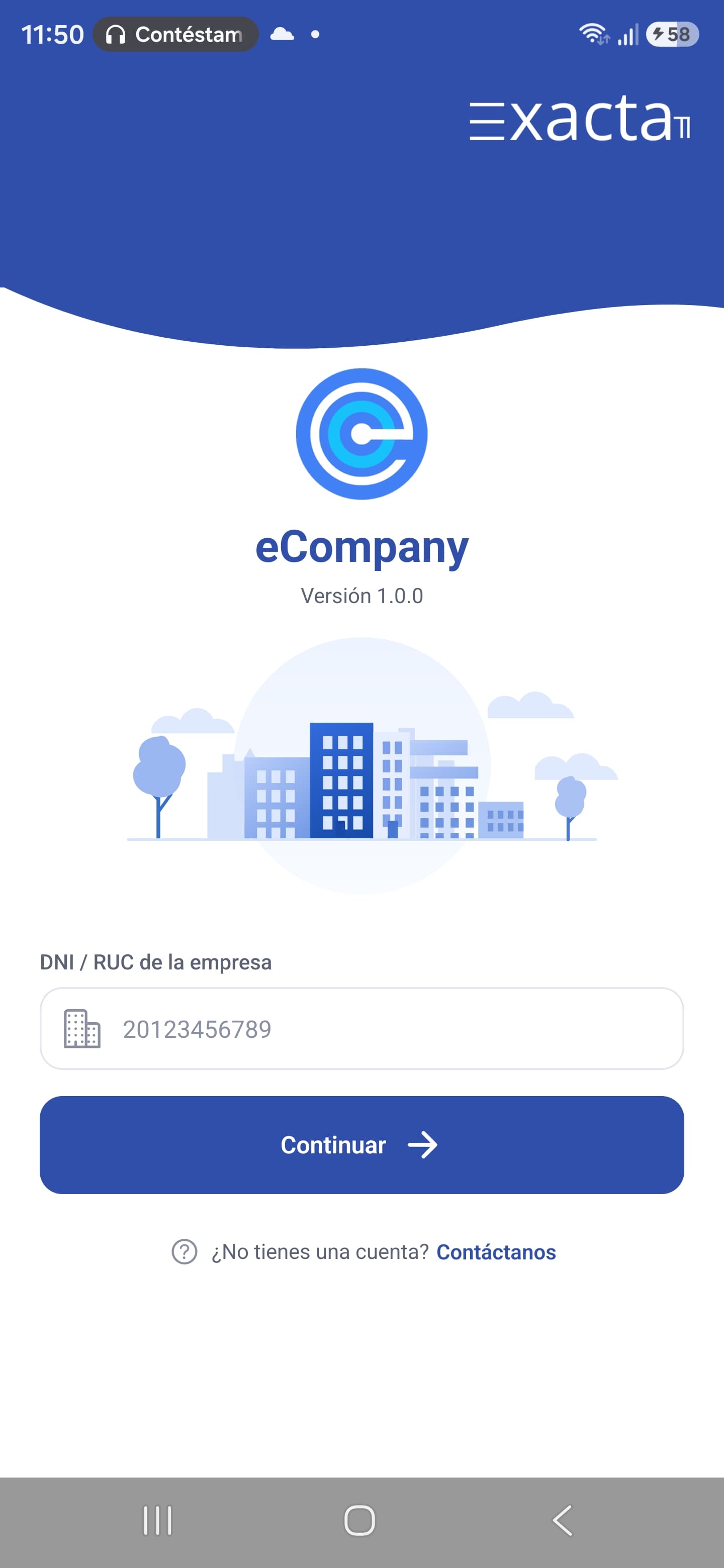 Pantalla de inicio de eCompany